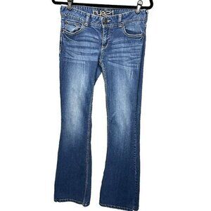 Rue 21 Flare Jeans Embroidered Button Flap Back Pockets Juniors Womens Size 7/8